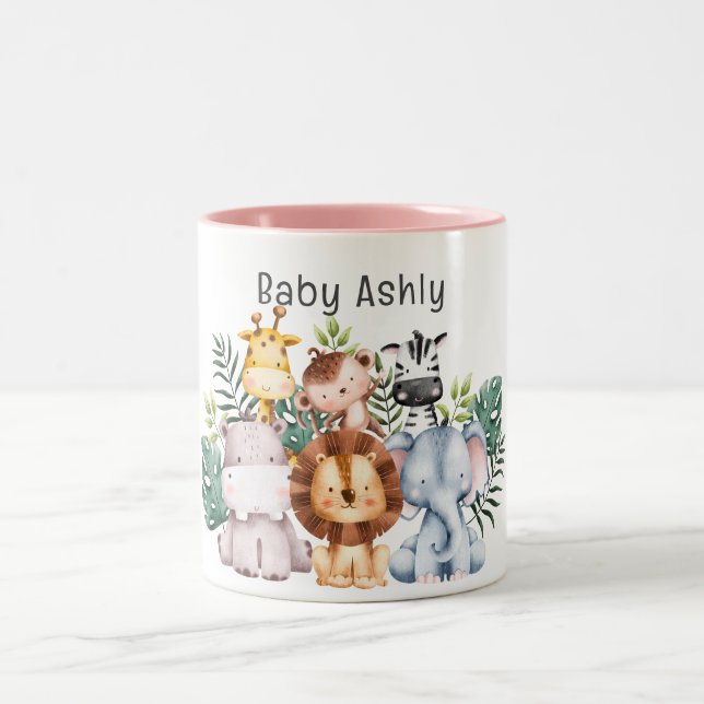 Personalized Cute Safari Animals Kids Name  Zweifarbige Tasse (Mittel)