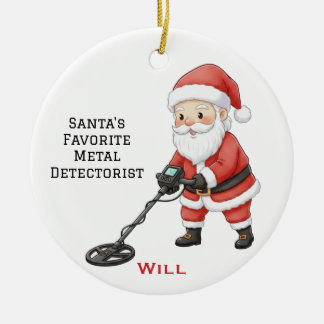 Personalized Cute Santa Doing Metal Detecting Keramik Ornament
