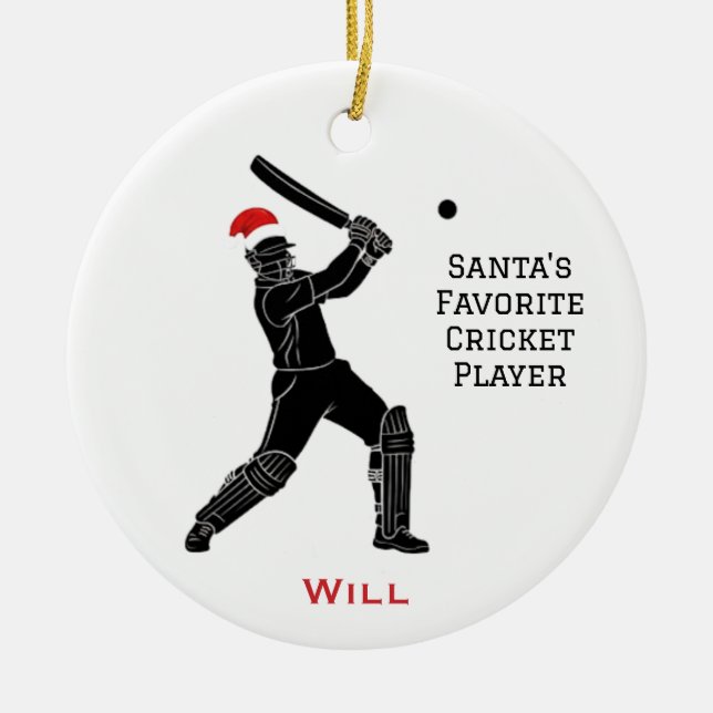 Personalized Cute Santa Playing Cricket Keramik Ornament (Vorne)