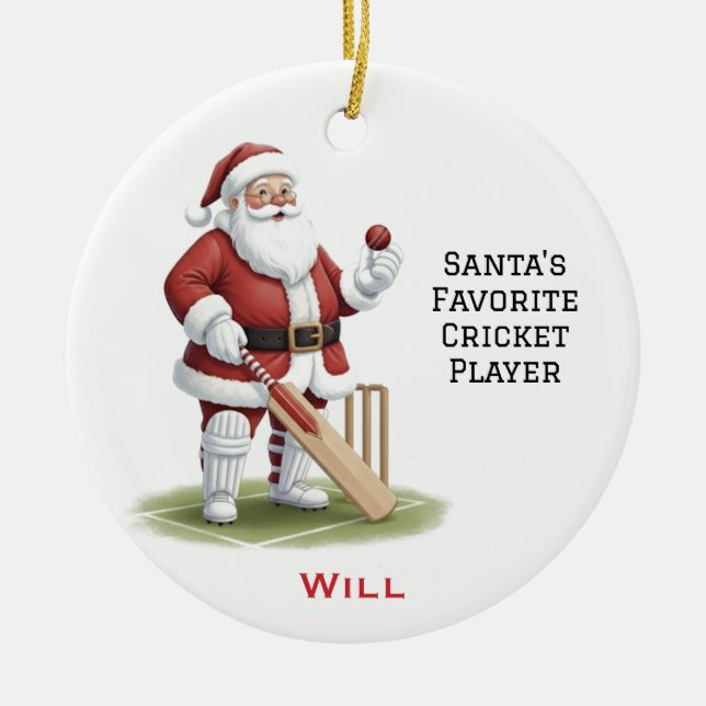 Personalized Cute Santa Playing Cricket Keramik Ornament (Vorne)