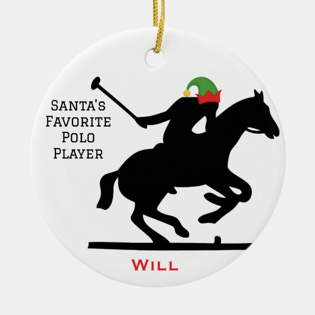 Personalized Cute Santa's Elf Playing Polo  Keramik Ornament (Vorne)