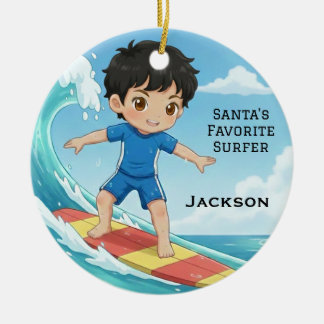 Personalized Cute Santa's Favorite Surfer Keramik Ornament