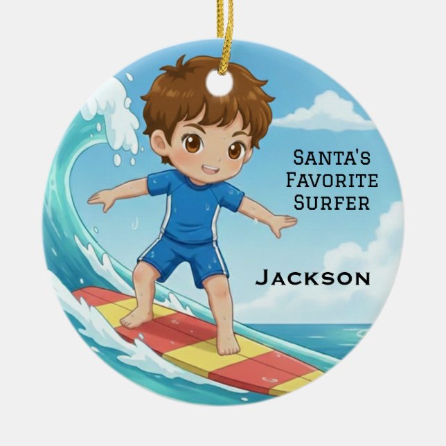 Personalized Cute Santa's Favorite Surfer Keramik Ornament (Vorne)