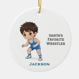 Personalized Cute Santa's Favorite Wrestler Keramik Ornament