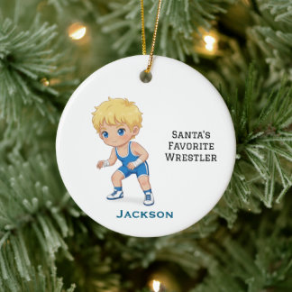 Personalized Cute Santa's Favorite Wrestler Keramik Ornament