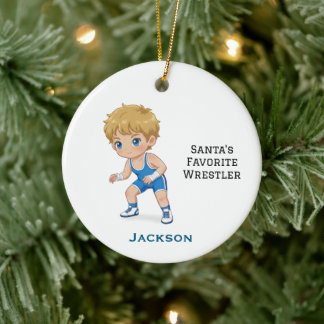 Personalized Cute Santa's Favorite Wrestler Keramik Ornament