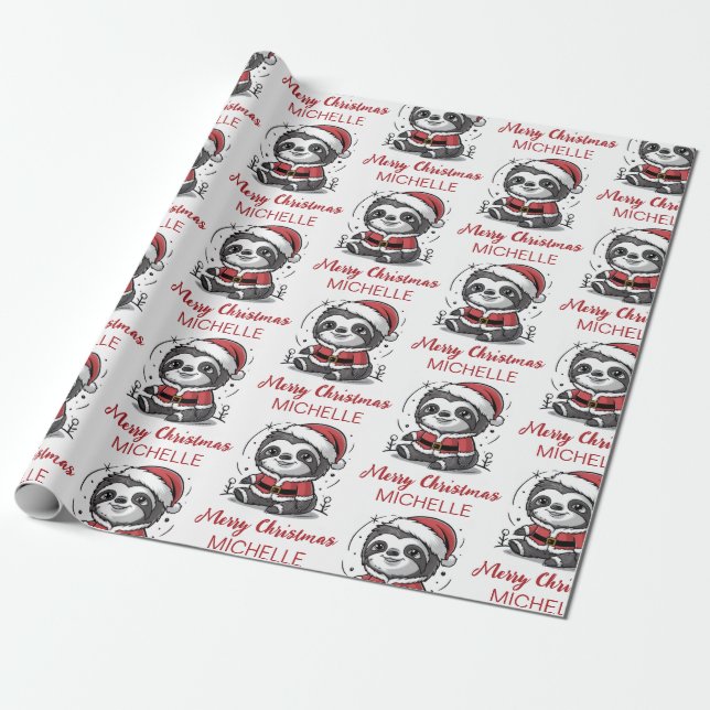 Personalized Cute Sloth Santa Hat Holiday Geschenkpapier (Ungerollt)