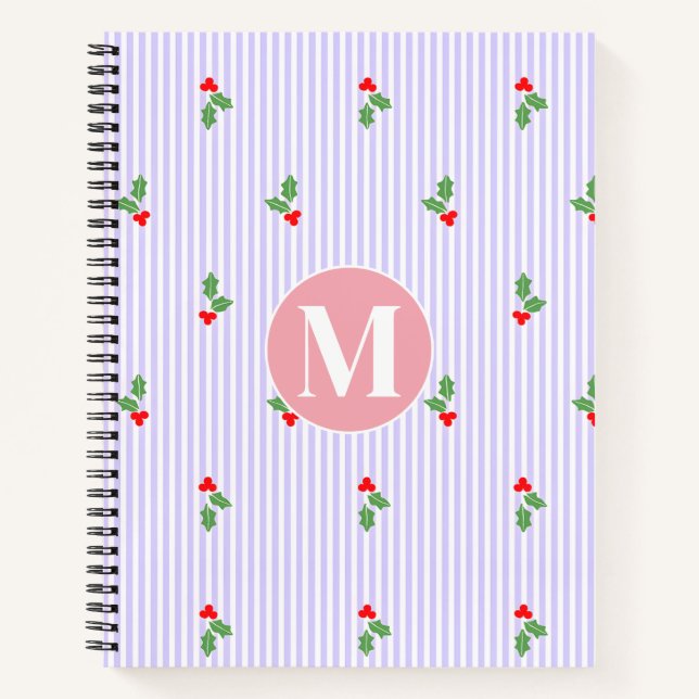 Personalized Cute Striped Holiday Christmas Holly  Notizbuch (Vorderseite)