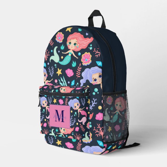 Personalized Cute Trendy Mermaid Monogram  Bedruckter Rucksack (Rückseitige Ecke Rechts)