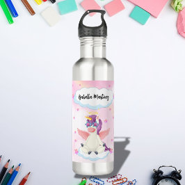 Personalized Cute Unicorn with Pink Stars Edelstahlflasche