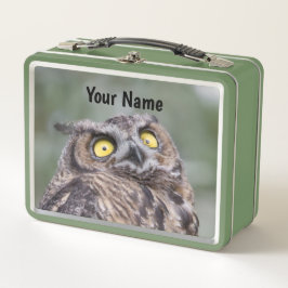 Personalized Cute Wide-Eyed Owl Metall Brotdose