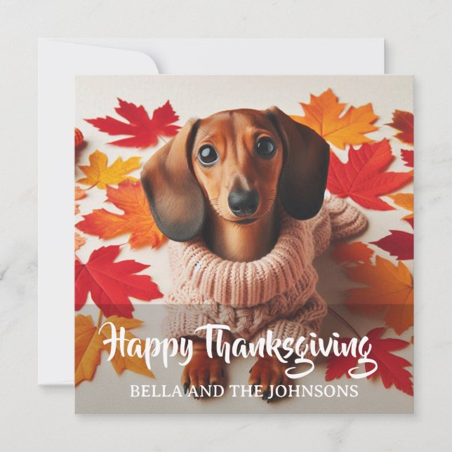 Personalized Cute Wiener Dog thanksgiving card  (Vorderseite)