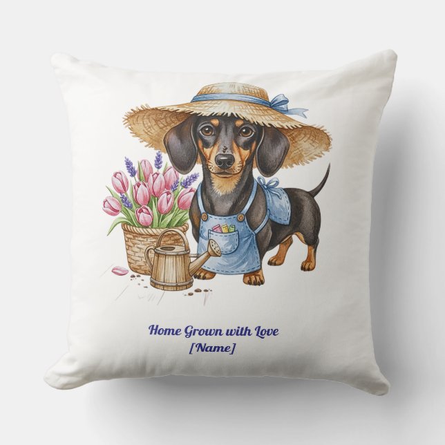 Personalized Dachshund Garden Throw Pillow Kissen (Vorderseite)