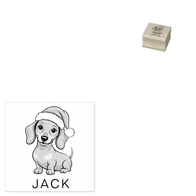 Personalized Dachshund in Santa Hat Christmas      Gummistempel (Stempel)