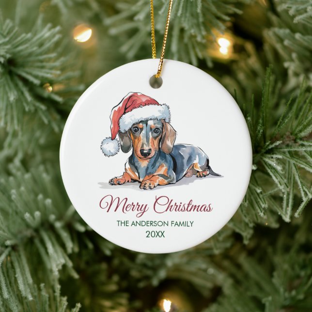 Personalized Dachshund in Santa Hat Christmas      Keramik Ornament (Baum)