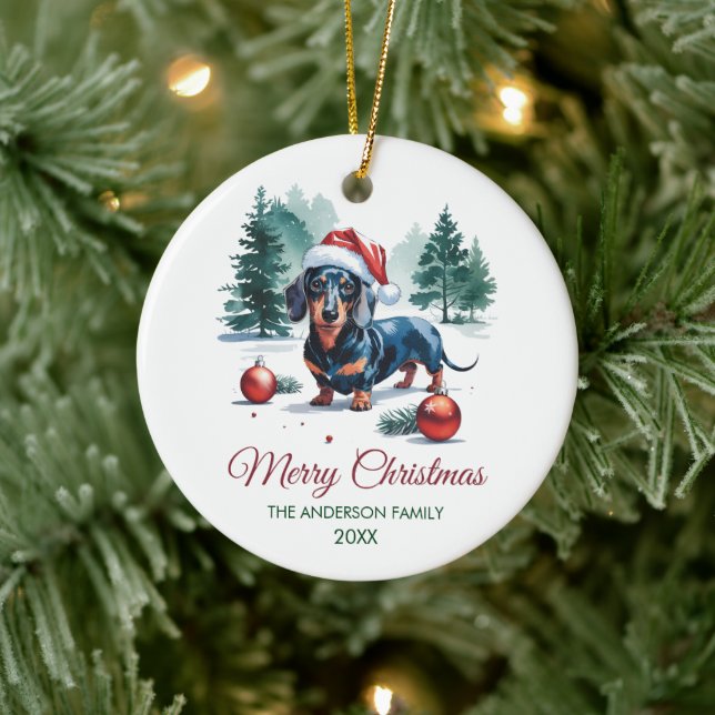 Personalized Dachshund in Santa Hat Christmas      Keramik Ornament (Baum)