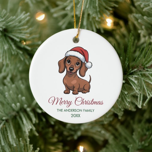 Personalized Dachshund in Santa Hat Christmas      Keramik Ornament (Baum)