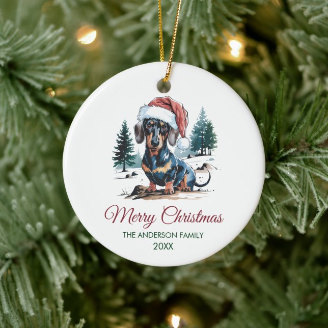 Personalized Dachshund in Santa Hat Christmas      Keramik Ornament (Baum)