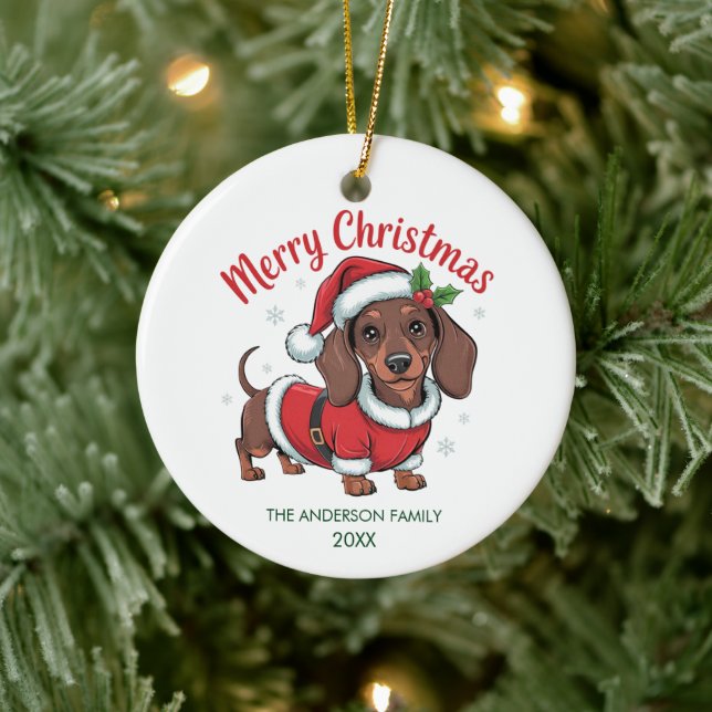 Personalized Dachshund in Santa Hat Christmas      Keramik Ornament (Baum)