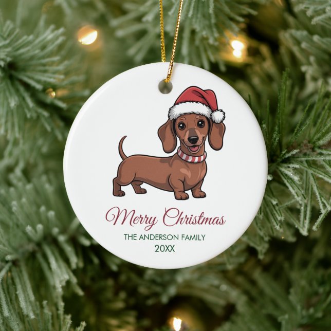 Personalized Dachshund in Santa Hat Christmas      Keramik Ornament (Baum)