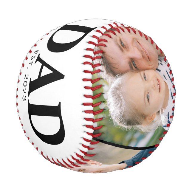 Personalized Dad Est Year 3 Photo Fathers Day Baseball (Schrägansicht)