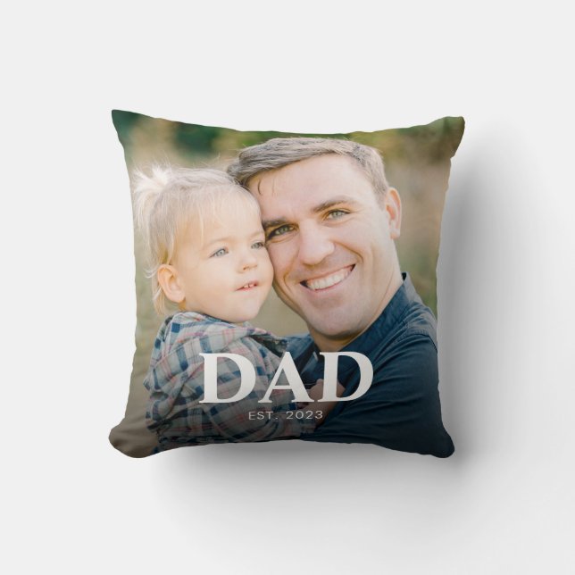 Personalized Dad Established Fathers Day Photo Kissen (Vorderseite)