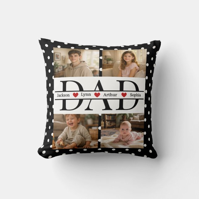 Personalized Dad Photo Collage & Kids Name Kissen (Vorderseite)
