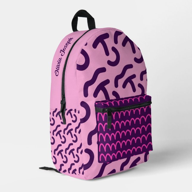 Personalized Dard Neon/Pink Fun Pattern Bedruckter Rucksack (Rückseitige Ecke links)