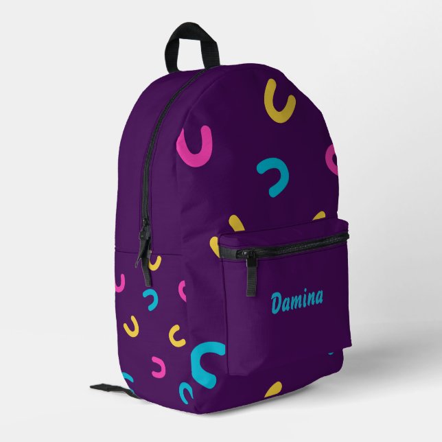 Personalized Dark Neon Fun Pattern Bedruckter Rucksack (Rückseitige Ecke links)