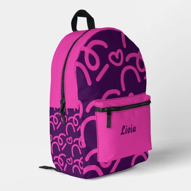 Personalized Dark Neon/Pink Hearts Bedruckter Rucksack (Rückseitige Ecke links)