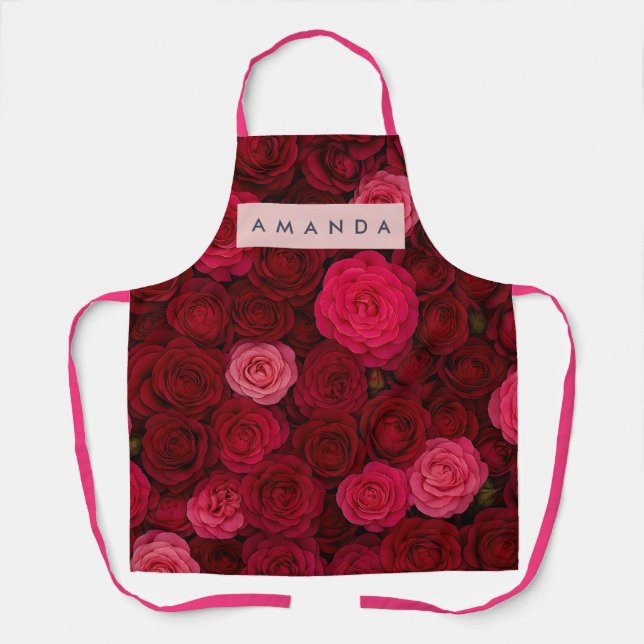 Personalized Deep Red & Pink Rose Garden  Schürze (Vorderseite)