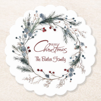 Personalized Delicate Christmas Floral Wreath Untersetzer