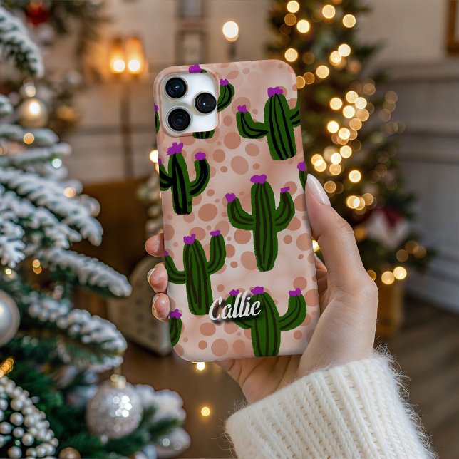 Personalized Desert Orange Cacti Phone Case iPhone Hülle (Personalize Your Tech! Add a custom name to this artistic phone case. It's the perfect unique gift!)