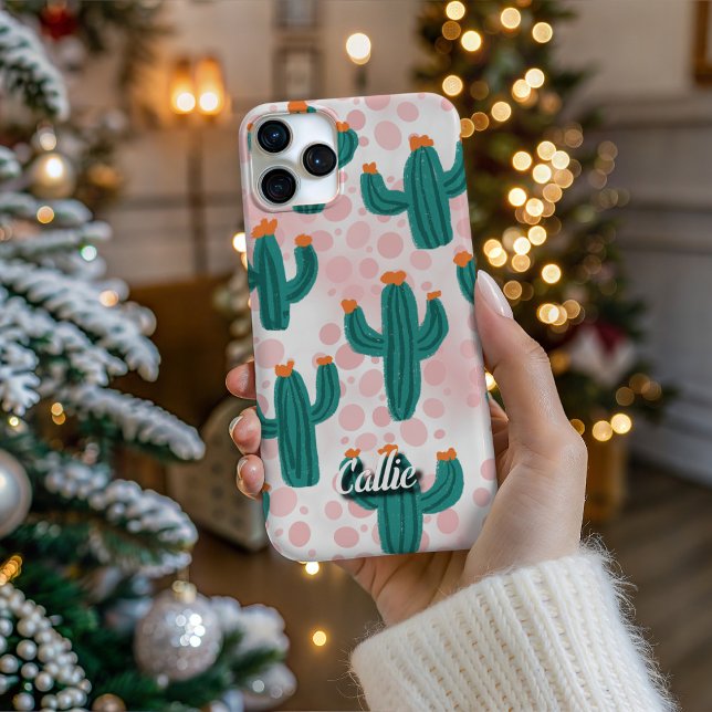 Personalized Desert Pink Cacti Phone Case iPhone Hülle (Personalize Your Tech! Add a custom name to this artistic phone case. It's the perfect unique gift!)