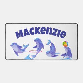 Personalized Desk Mat with Four Playful Dolphins Schreibtischunterlage