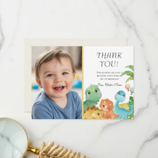 Personalized Dino 1st Birthday Thank You Dankeskarte