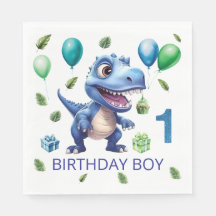 Personalized Dino Party Paper Napkins 1st B-day