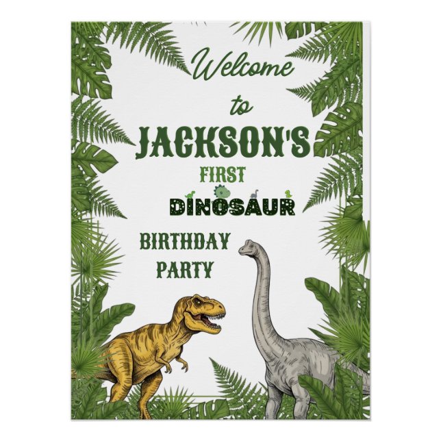 Personalized Dinosaur 1st Birthday Invite & Signs Poster (Vorderseite)
