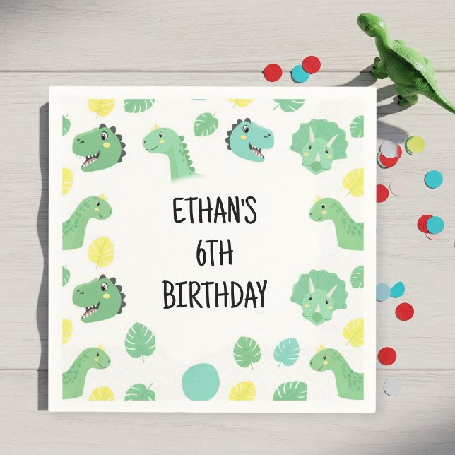 Personalized Dinosaur Birthday Napkins | Trendy  Serviette (Von Creator hochgeladen)