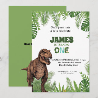 Personalized Dinosaur Jungle 1st Birthday Invite Einladung