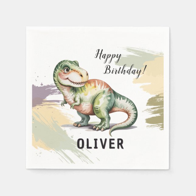 Personalized Dinosaur Kids Birthday Party Serviette (Vorderseite)