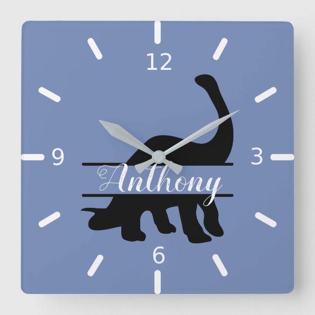 Personalized Dinosaur Square Wall Clock Quadratische Wanduhr (Vorderseite)