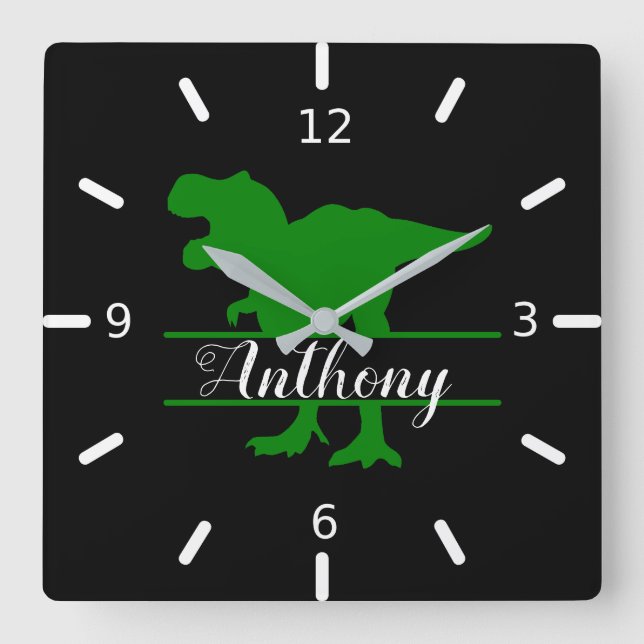 Personalized Dinosaur Square Wall Clock Quadratische Wanduhr (Vorderseite)