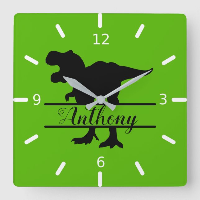 Personalized Dinosaur Square Wall Clock Quadratische Wanduhr (Vorderseite)