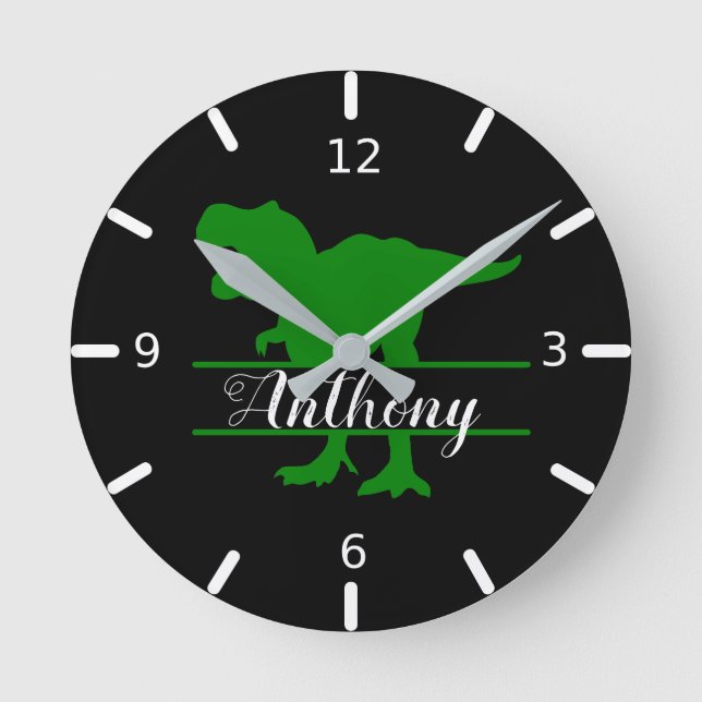 Personalized Dinosaur Square Wall Clock Runde Wanduhr (Vorderseite)