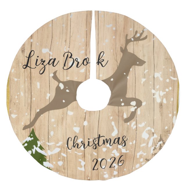 Personalized doe Christmas bauble wooden backgroun Polyester Weihnachtsbaumdecke (Vorderseite)