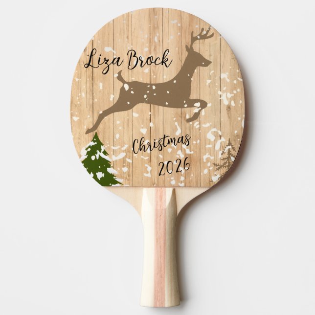 Personalized doe Christmas bauble wooden backgroun Tischtennis Schläger (Vorderseite)