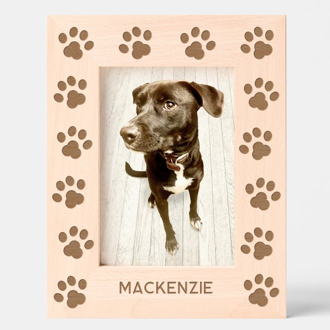 Personalized Dog Name Paw Prints Geätzte Rahmen (Cute personalized pet dog name paw prints etched wooden photo frame)