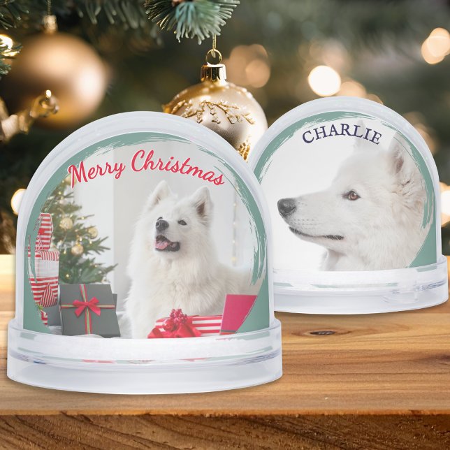 Personalized Dog Photo Custom Pet Keepsake Schneekugeln (A Christmas snow globe with custom pet dog photos and name)