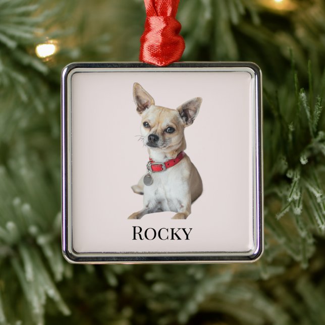 Personalized Dog Photo | Custom Pet Name  Ornament Aus Metall (Baum)